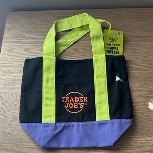 Trader Joe's Black and Purple Canvas Tote Bag
